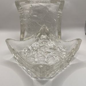 Tapio Wirkkala Lunaria textured glass dish by Iittalia Finland. 2 available.